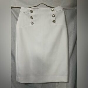 Ann Taylor White Button-Accent Pencil Skirt